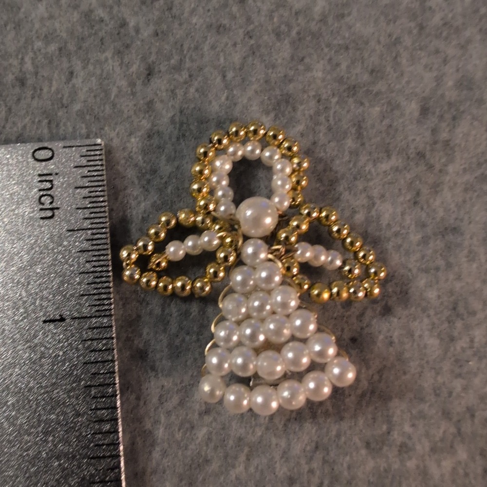 Handmade Beaded Angel Ornament Gold White Christmas‎ Tree Decor - Picture 2 of 2